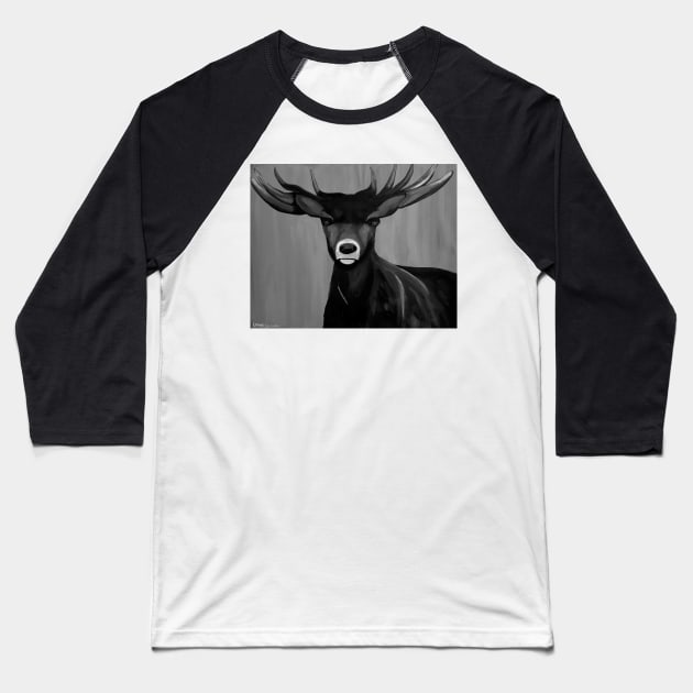 stag buck deer - Monochrome Baseball T-Shirt by LukjanovArt